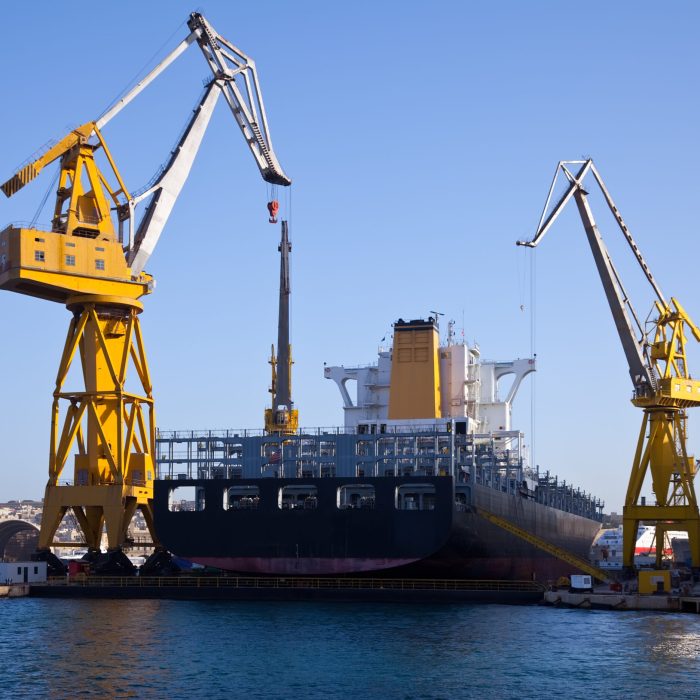 Ship in dry dock at Grand harbour (Valletta, Malta)